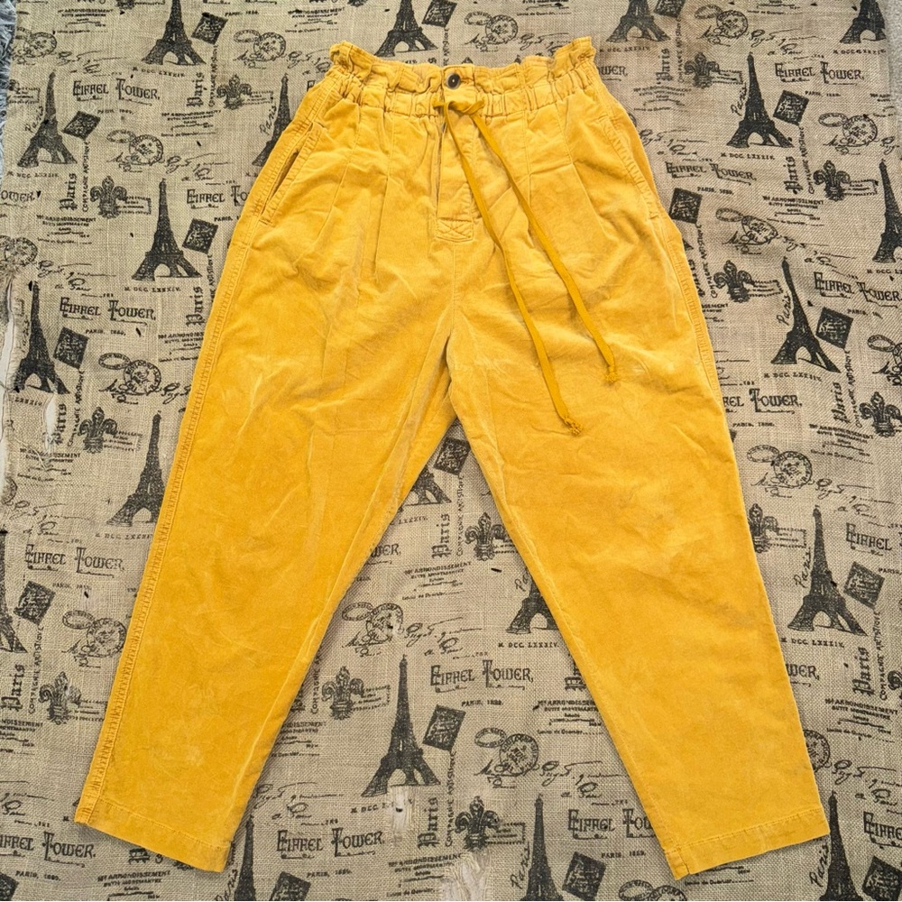 Free People Yellow Margate Corduroy Paperbag Trousers Size M